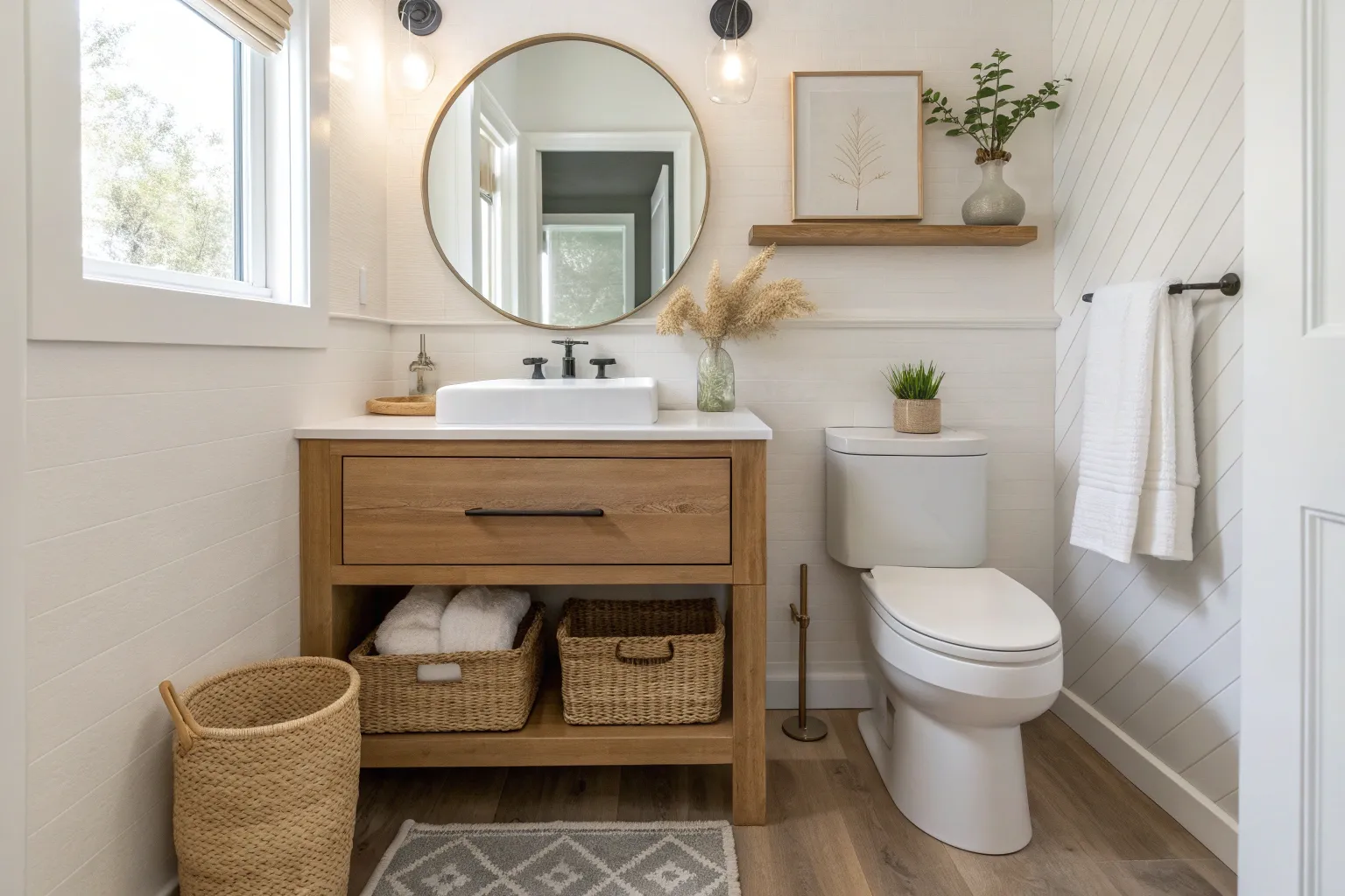 10+ Half Bath Remodel Ideas with Warm Wood Accents