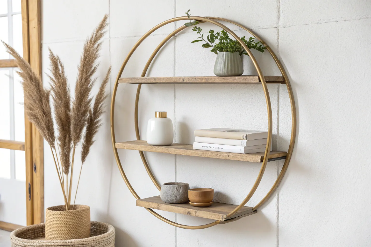 15+ Stylish Round Wall Shelf Ideas for Warm Wood Accents