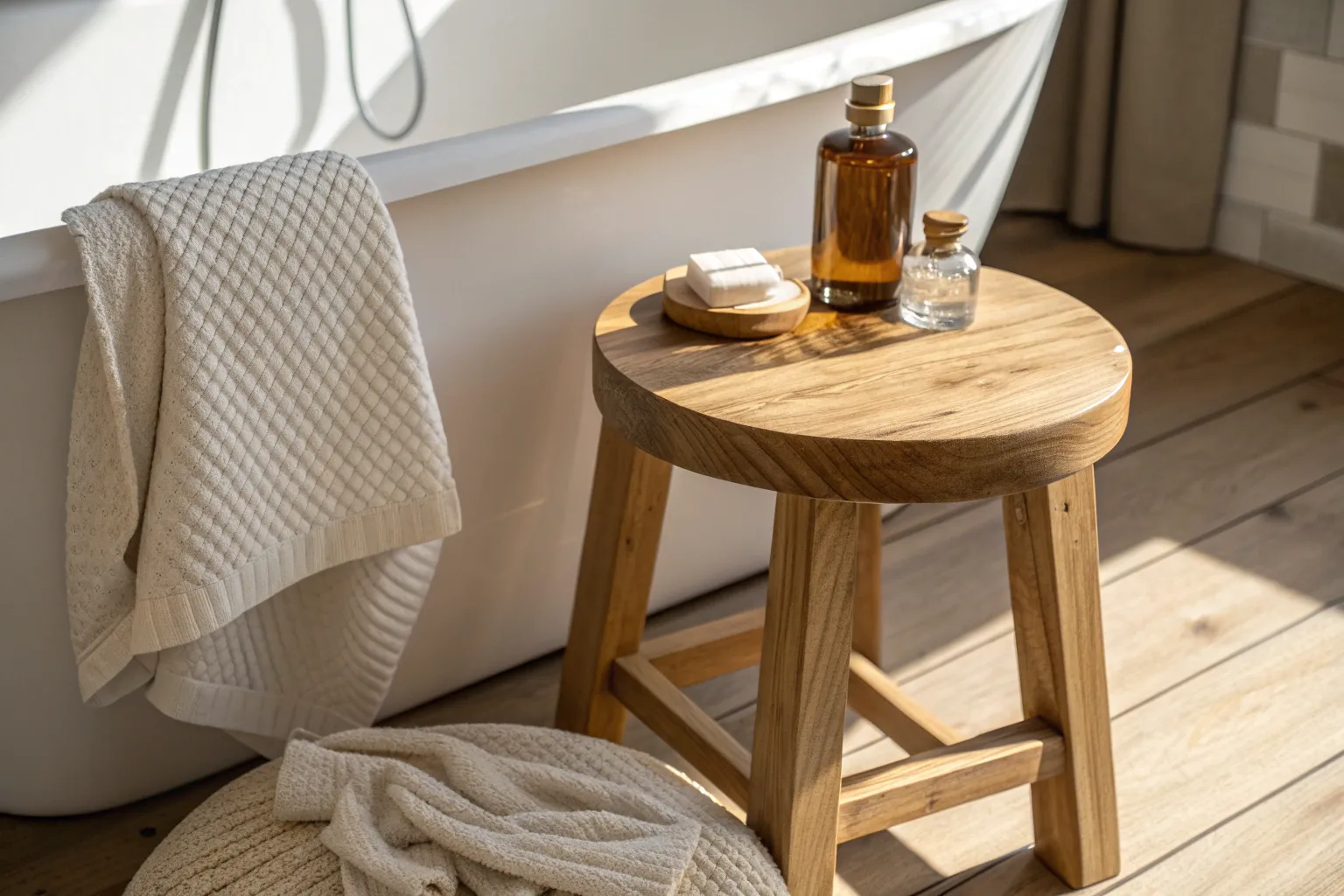 16+ Charming Bathroom Stool Decor Ideas with a Wooden Touch