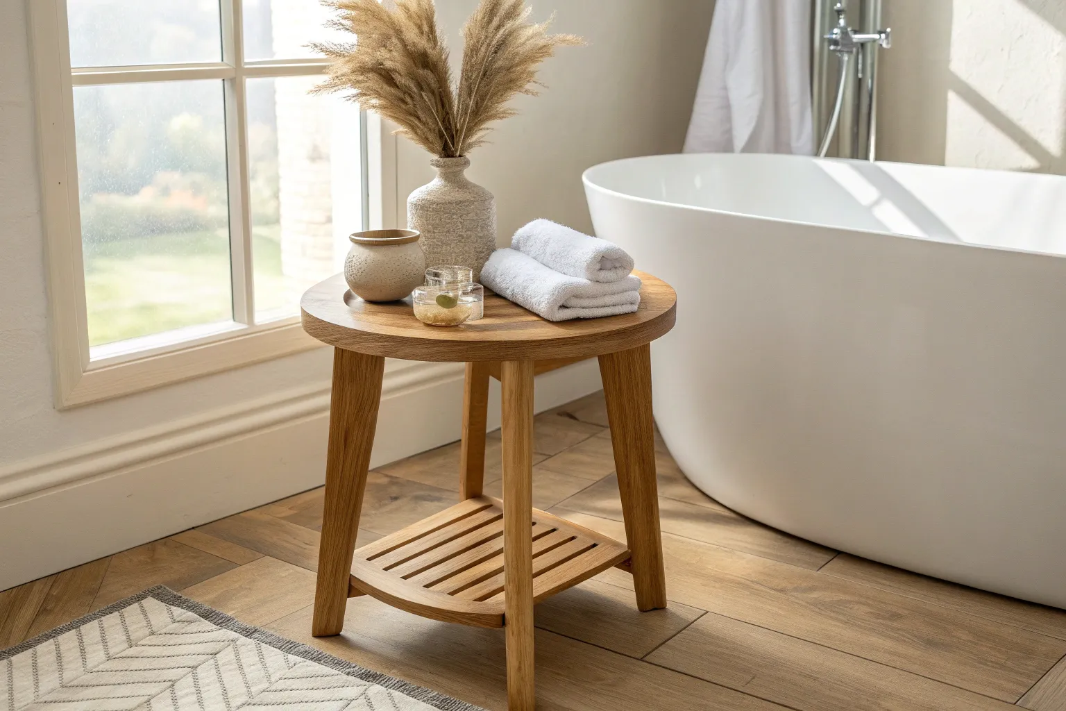 18+ Stylish Bathroom Table Ideas in Warm Wood Tones
