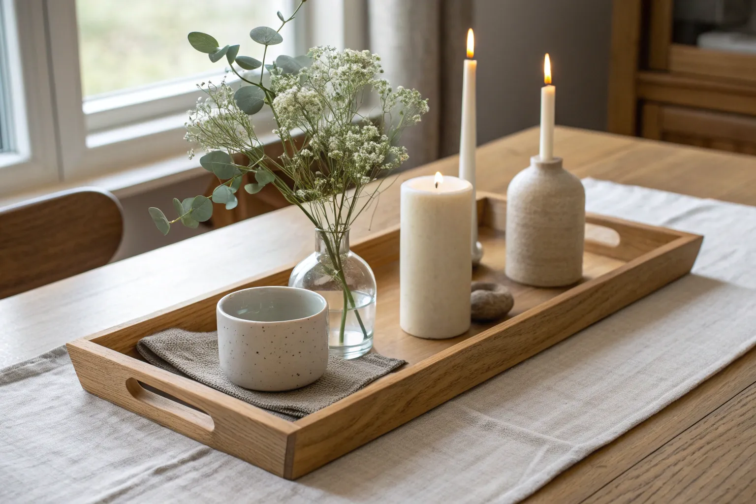 16+ Dining Table Tray Decor Ideas for a Warm Wood Look