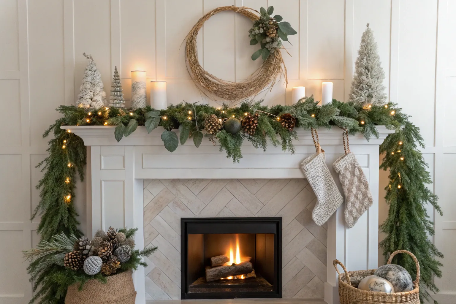 19+ Cozy Fireplace Christmas Ideas with Rustic Wood Decor