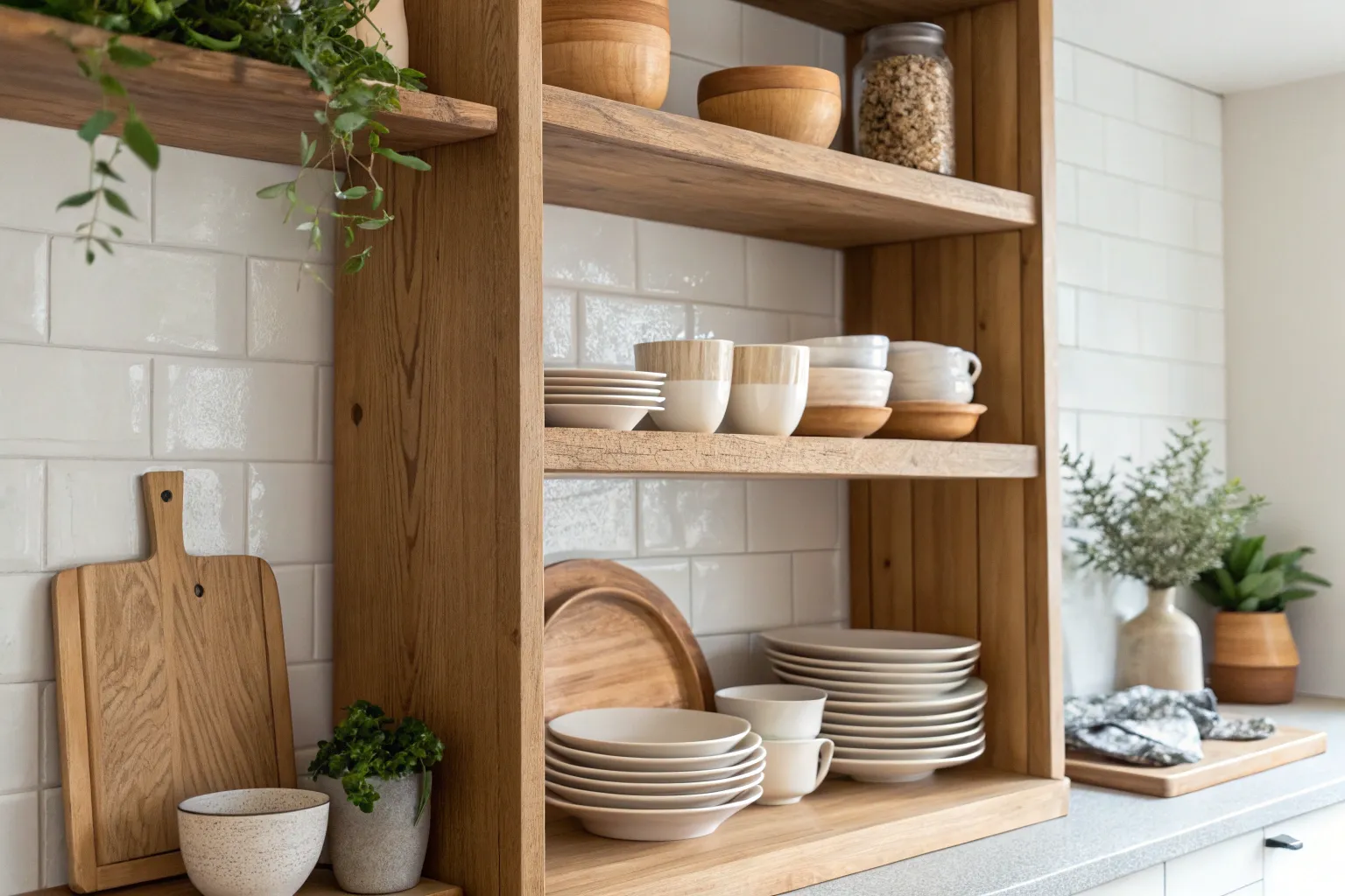 14+ Warm Kitchen Shelves Decor Ideas Using Natural Wood
