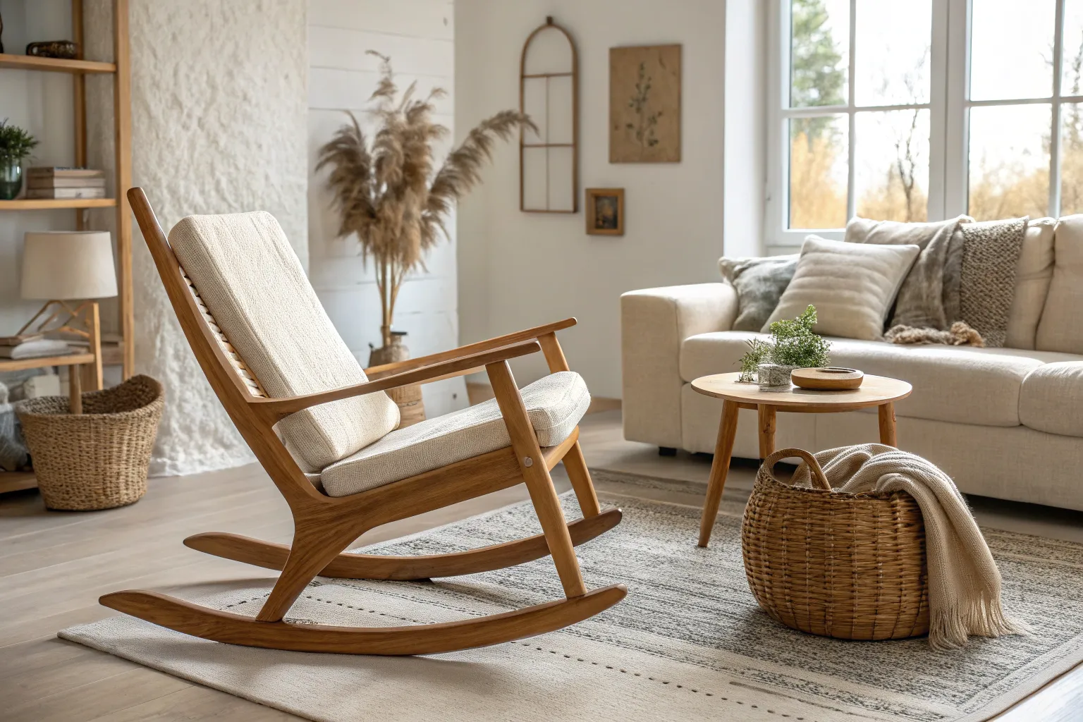 19+ Cozy Rocking Chair Living Room Ideas for Warm, Woodsy Style