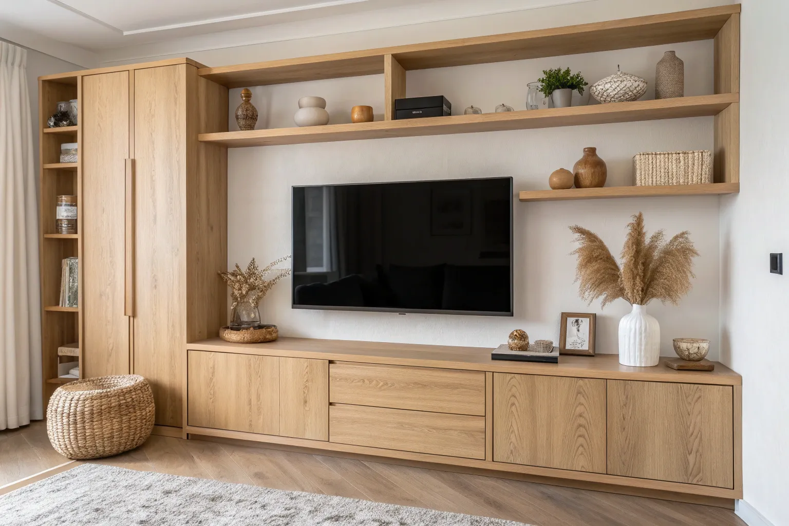 19+ Cozy TV Wall With Shelves Ideas for Wood-Loving Homes