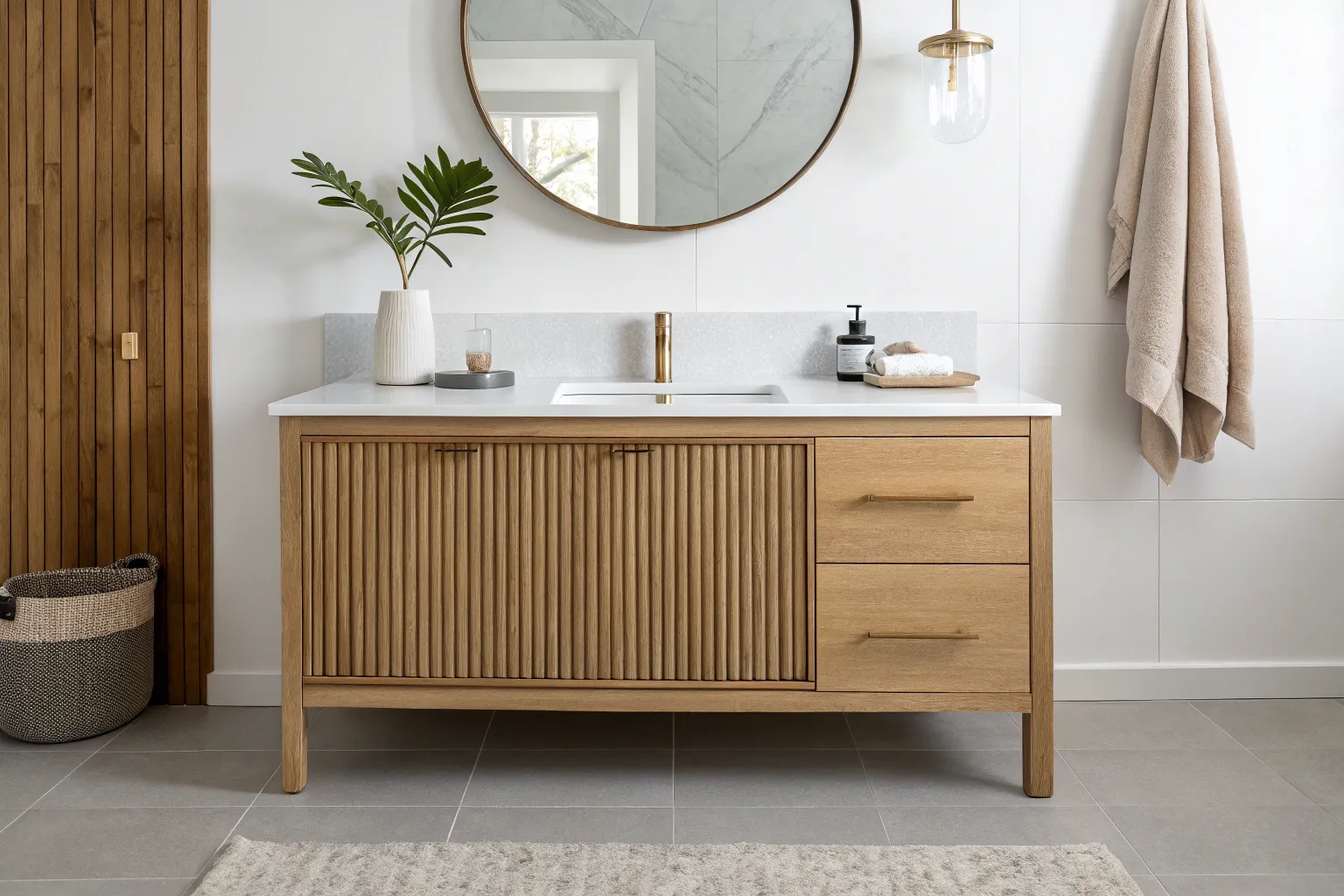 21+ Unique Bathroom Vanity Ideas with Warm Wood Accents