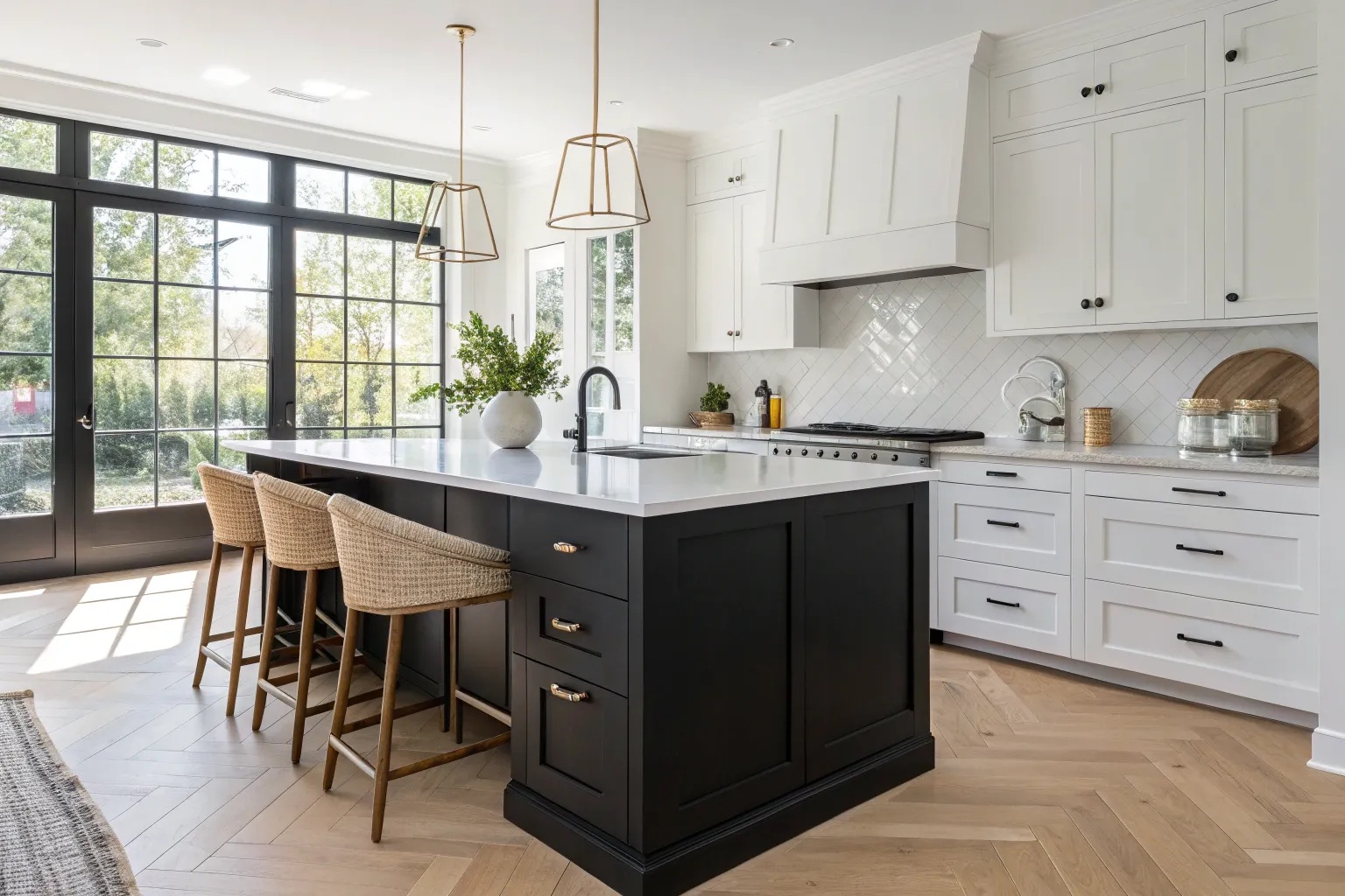 18+ Stylish White Kitchen With Black Island Ideas